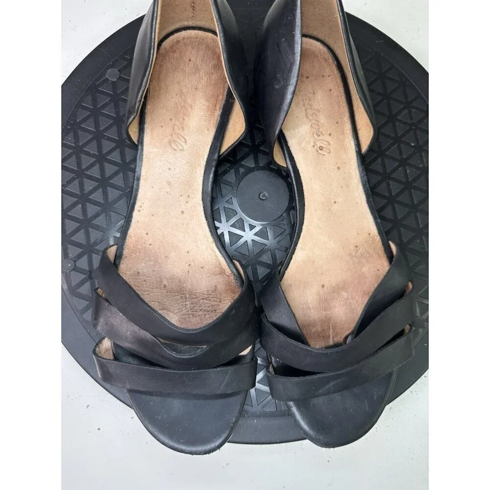 Madewell Slip On Flat Sandals Black Leather Straps Sz 7.5